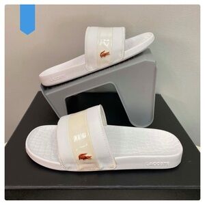 Lacoste White and Cream Slide Sandals